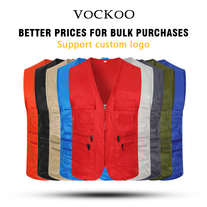 Multi-pocket work vest custom logo photography media crew vest printed name